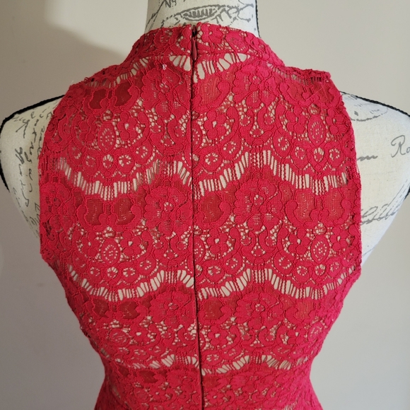 Love, Fire Red Lace Sleeveless Formal Short Dress - Picture 4 of 6